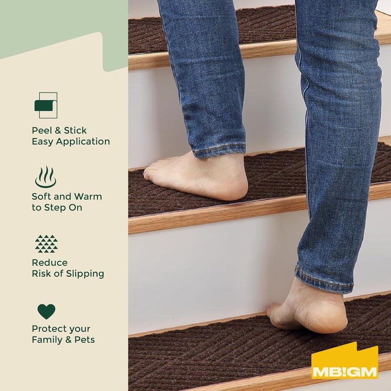 MBIGM 8 X 30inches, 15 in Pack, Non-Slip Carpet Stair Treads Non-Skid Safety Rug Slip Resistant Indoor Runner for Kids Elders and Pets with Reusable Adhesive, Brown Weave - Image 2